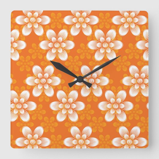 Blumen-Muster Quadratische Wanduhr (Vorderseite)