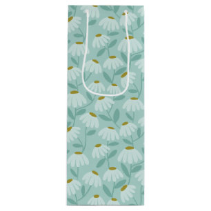 Blumen-Muster Teal Blau & Olivgrün Geschenktüte Für Weinflaschen