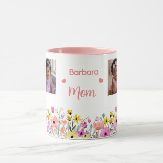 Blumen-Muttertag mit Namen 4 Fotos Tasse (Zentrum)