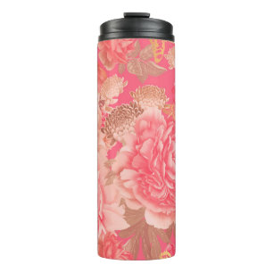 Blumen nahtloses Muster. Gartenblumen rosa Pfingst Thermosbecher