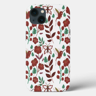 Blumen nahtloses Muster Vögel und Schmetterlinge iPhone 13 Hülle