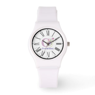 Blumen, Name & Initiale auf einer personalisierten Armbanduhr