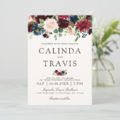 Blumen| Namensfokus Burgunder-Blumenstrauß-| Einladung (Stehend Vorderseite)