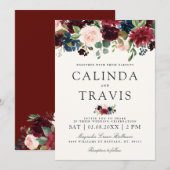 Blumen| Namensfokus Burgunder-Blumenstrauß-| Einladung (Vorne/Hinten)