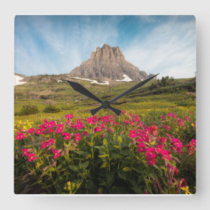 Blumen   Nationalpark des Gletschers von Montana Quadratische Wanduhr