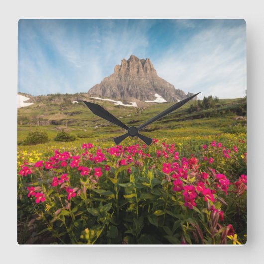 Blumen | Nationalpark des Gletschers von Montana Quadratische Wanduhr (Vorderseite)