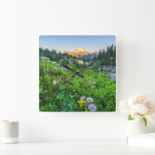 Blumen | Nationalpark Rainier Quadratische Wanduhr (Zuhause)