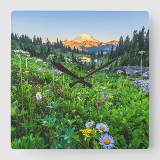 Blumen | Nationalpark Rainier Quadratische Wanduhr (Vorderseite)