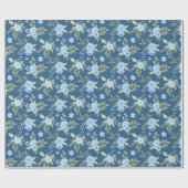 Blumen Navy Blau Grün Blau Streifen Geschenkpapier (Flach)