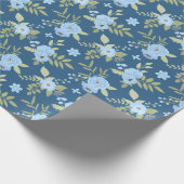 Blumen Navy Blau Grün Blau Streifen Geschenkpapier (Ecke)