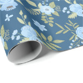 Blumen Navy Blau Grün Blau Streifen Geschenkpapier (Rolleneckpunkt)
