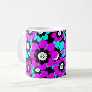 Blumen Neon-Muster Lila und Türkis Blumen Kaffeetasse