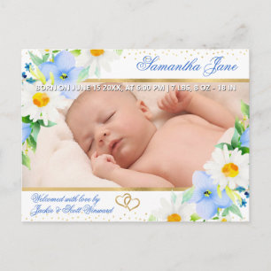 Blumen Neugeborenes Baby Foto Geburtsanzeige Ankündigungspostkarte