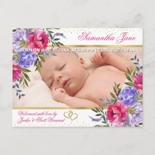 Blumen Neugeborenes Baby Foto Geburtsanzeige Ankündigungspostkarte
