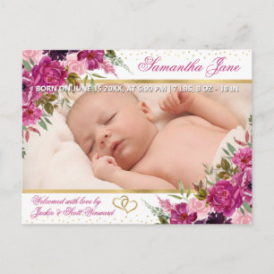 Blumen Neugeborenes Baby Foto Geburtsanzeige Ankündigungspostkarte