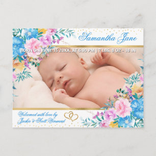 Blumen Neugeborenes Baby Foto Geburtsanzeige Ankündigungspostkarte