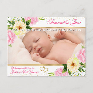 Blumen Neugeborenes Baby Foto Geburtsanzeige Ankündigungspostkarte