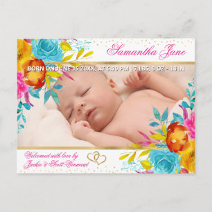 Blumen Neugeborenes Baby Foto Geburtsanzeige Ankündigungspostkarte