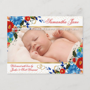 Blumen Neugeborenes Baby Foto Geburtsanzeige Ankündigungspostkarte