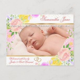 Blumen Neugeborenes Baby Foto Geburtsanzeige Ankündigungspostkarte