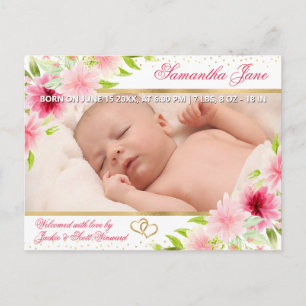 Blumen Neugeborenes Baby Foto Geburtsanzeige Ankündigungspostkarte