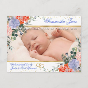 Blumen Neugeborenes Baby Foto Geburtsanzeige Ankündigungspostkarte