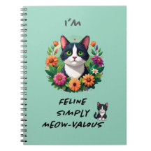 Blumen Notebook mit Katze im Tuxedo