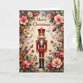 Blumen Nussknacker & Musik Weihnachtskarte Karte