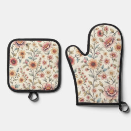 Blumen Ofenhandschuh & Topflappen-Set