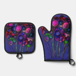 Blumen Ofenhandschuh & Topflappen-Set