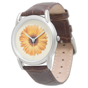 Blumen Orange Gerbera Armbanduhr