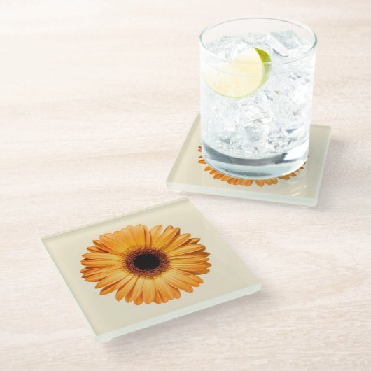 Blumen | Orange Gerbera Glasuntersetzer (Schrägansicht)