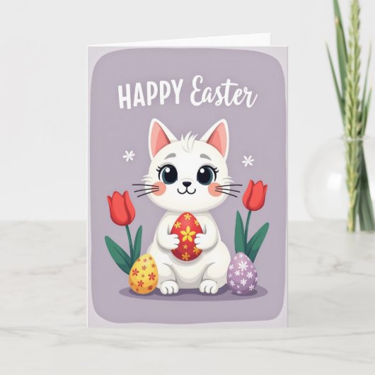 Blumen-Osterkarte mit Katze Karte (Vorderseite)