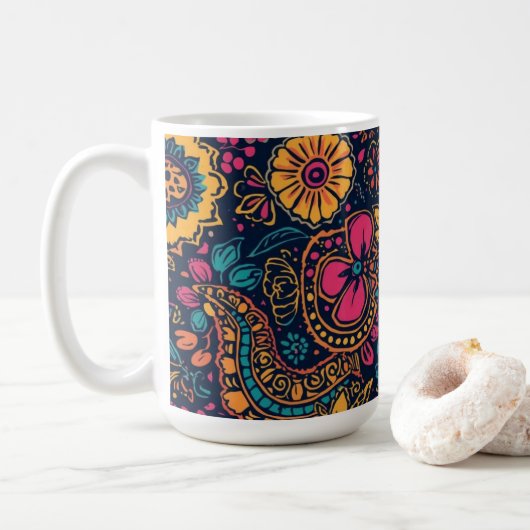 Blumen-Paisley-Muster Kaffeetasse (Mit Donut)