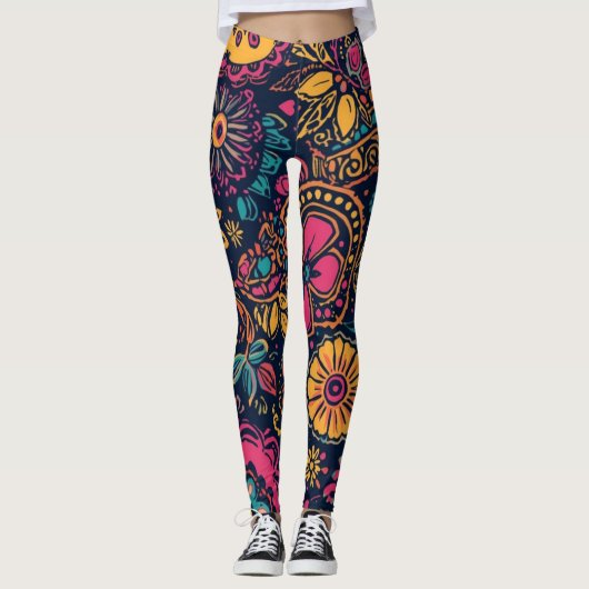 Blumen-Paisley-Muster Leggings (Vorderseite)