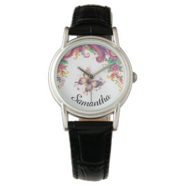 Blumen-Paisley und Schmetterling Armbanduhr