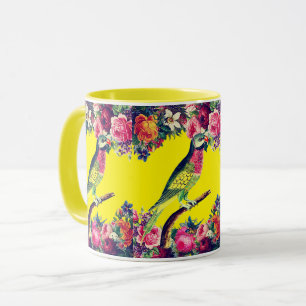 Blumen-Papagei im Vintage-Stil Tasse