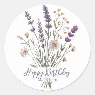 Blumen Pastell Wildblumen Alles Gute zum Geburtsta Runder Aufkleber