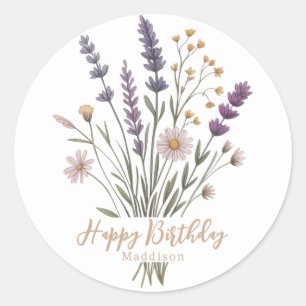 Blumen Pastell Wildblumen Alles Gute zum Geburtsta Runder Aufkleber