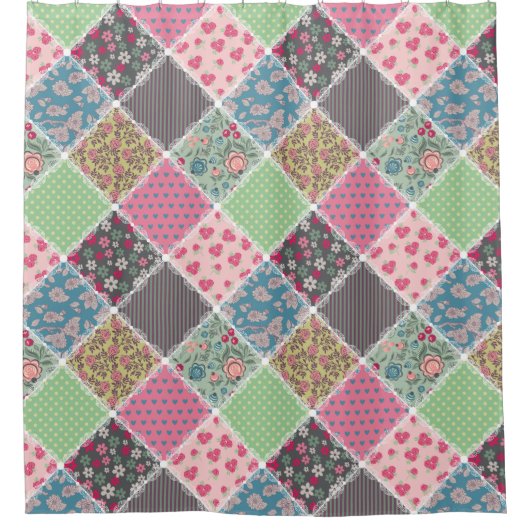 Blumen-Patchwork Duschvorhang (Vorderseite)