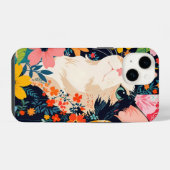 Blumen-Patchwork-Katze iPhone Hülle (Rückseite (Horizontal))