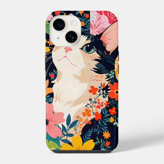 Blumen-Patchwork-Katze iPhone Hülle (Rückseite)