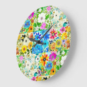 Blumen-Patchwork-Kunst Aquarell-Blumen Große Wanduhr (Winkel)