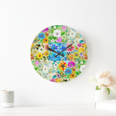 Blumen-Patchwork-Kunst Aquarell-Blumen Große Wanduhr (Zuhause)