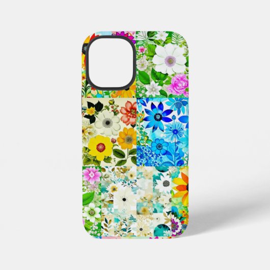 Blumen-Patchwork-Kunst Aquarell-Blumen iPhone Hülle (Rückseite)