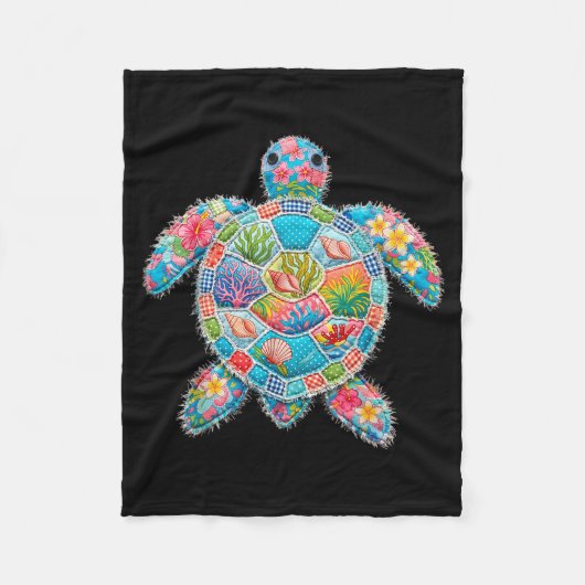 Blumen-Patchwork-Schildkröte Sommer Retro Strand M Fleecedecke (Vorderseite)