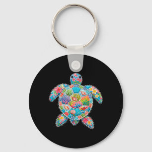 Blumen-Patchwork-Schildkröte Sommer Retro Strand M Schlüsselanhänger