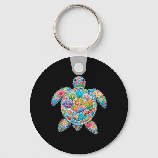 Blumen-Patchwork-Schildkröte Sommer Retro Strand M Schlüsselanhänger (Vorderseite)