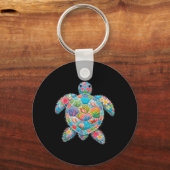 Blumen-Patchwork-Schildkröte Sommer Retro Strand M Schlüsselanhänger (Vorderseite)