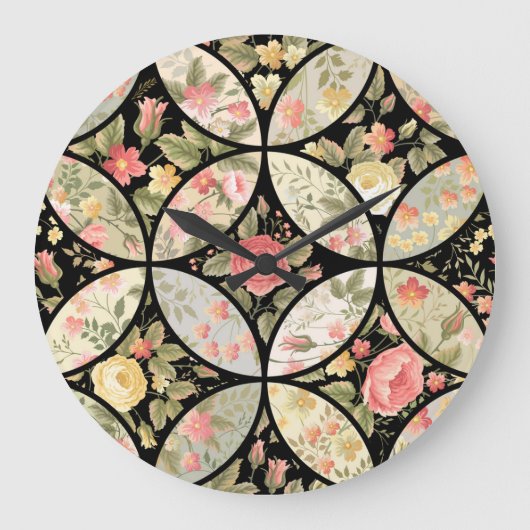 Blumen-Patchwork-Vintage-Nahtloses Muster Große Wanduhr (Vorderseite)